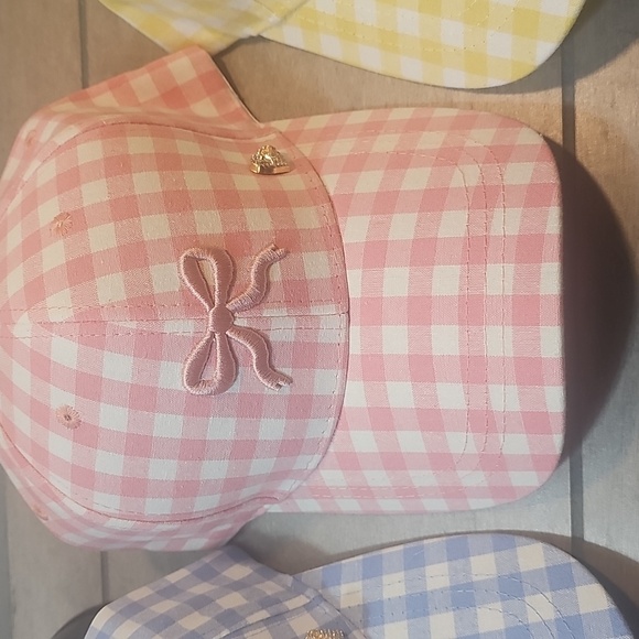 Gingham Bow Baseball Caps in Blue, Pink, and Yellow